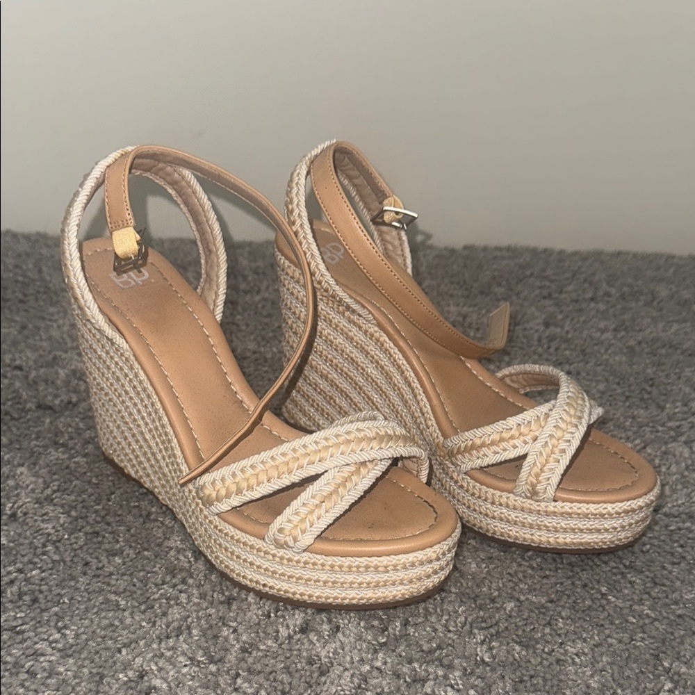 BP Tan and Cream Wedge Sandals